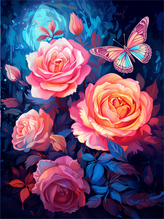 Roses aux papillons Diamond Painting