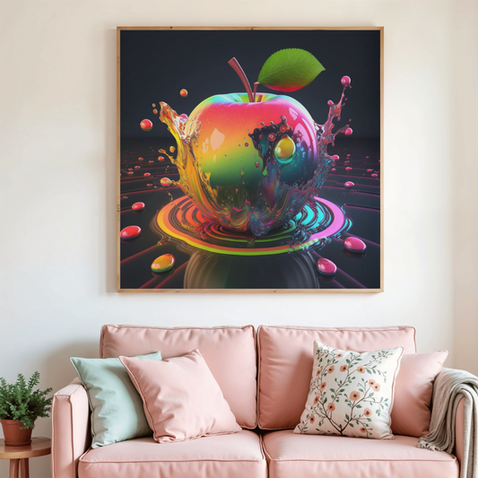 Toile de peinture diamant avec pomme multicolore et éclaboussures colorées