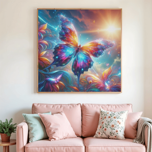 Toile de peinture diamant papillon coloré, motif multicolore scintillant, cadre mural
