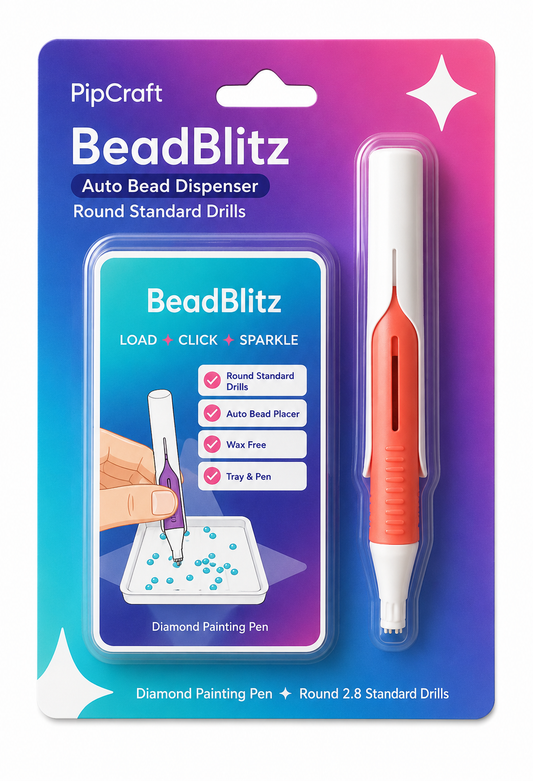 Stylo distributeur automatique BeadBlitz PipCraft corail, emballage avec schéma des perles