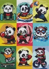 Kit de peinture diamant avec motifs de pandas, planches carrées de personnages colorés