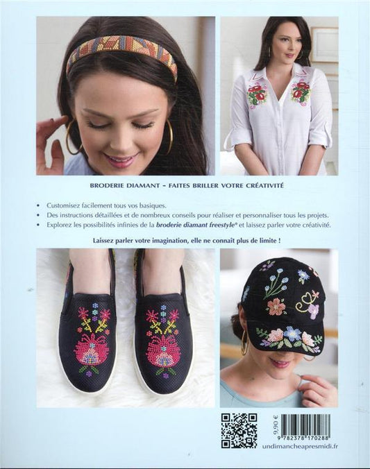 Casquette noire brodée diamant florale multicolore.