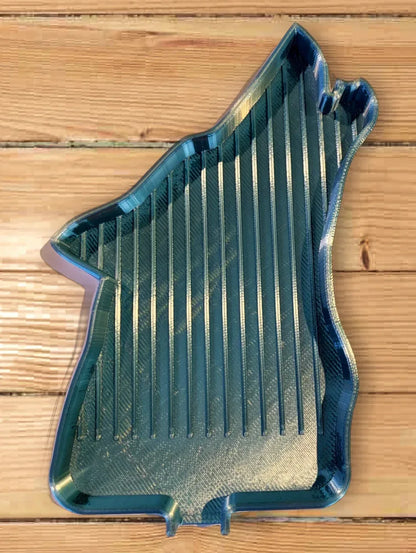Plaque de peinture diamant en forme de loup, bleu clair et vert, bords argentés