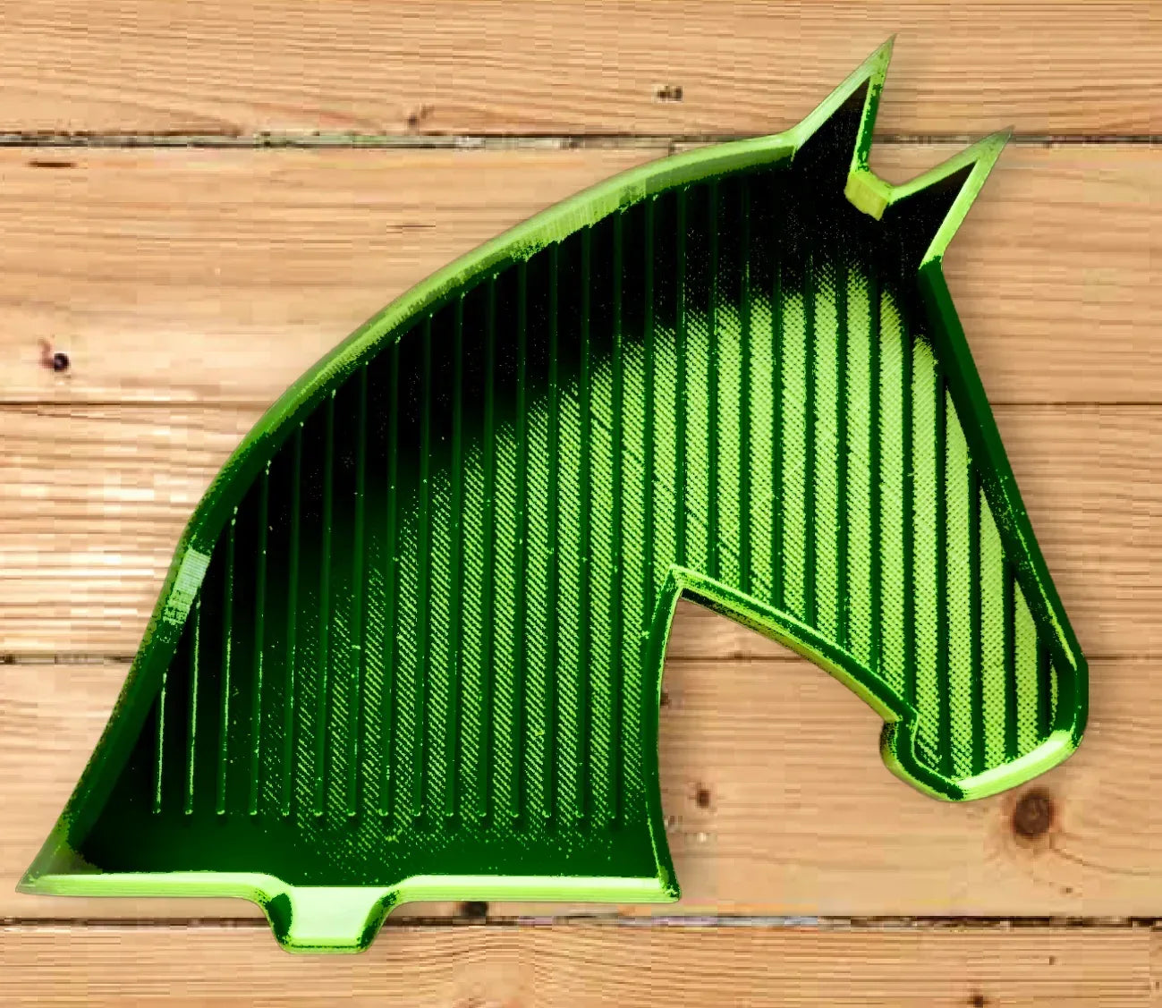 Plateau de peinture diamant tête de cheval vert, rainures verticales
