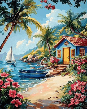🌞🌊 Peinture aux numéros – Évasion tropicale 🛶