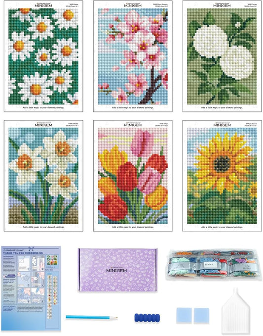 Mini kit peinture diamant fleurs : toiles carrées, outil stylet, accessoires inclus