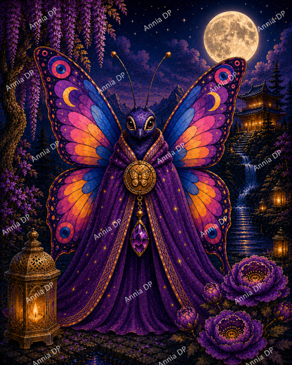 Peinture au numéro sur toile : papillon ailé mystique au clair de lune