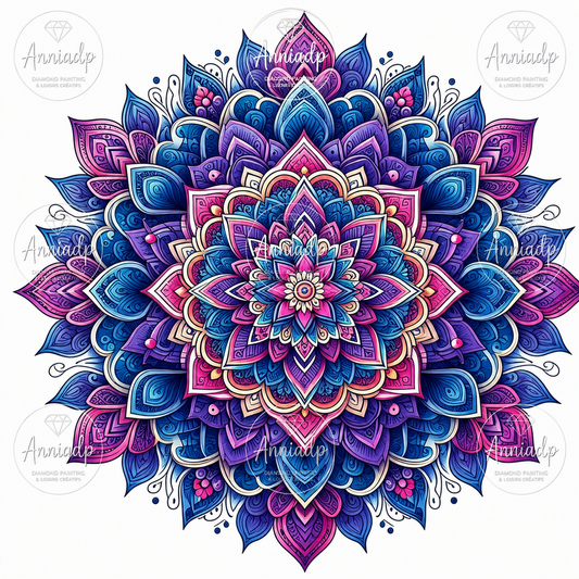 Kit de point de croix Mandala Harmonie, motif mandala multicolore