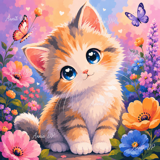 Peinture au numéro Chaton Rêveur Fleuri