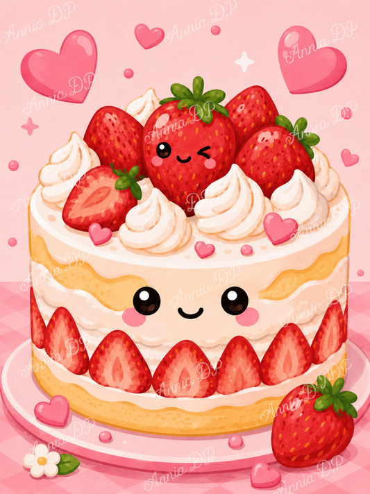 Peinture au numéro Gâteau Kawaii aux Fraises