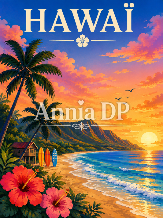 Peinture au numéro Hawaï au coucher du soleil