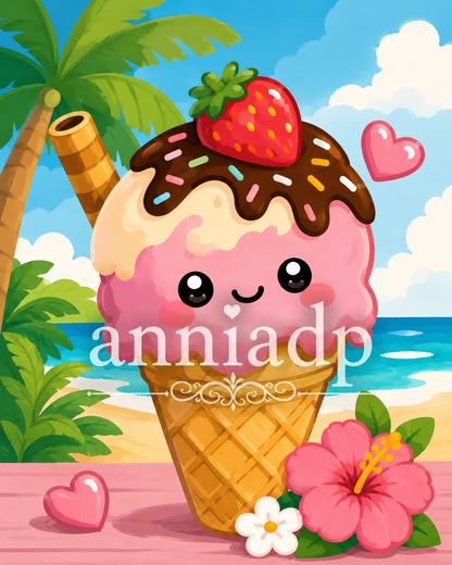Peinture au numéro Glace Tropicale Kawaii
