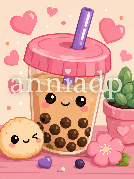 Peinture au numéro Bubble Tea Kawaii