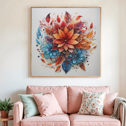 Peinture diamant encadrée d’un bouquet floral multicolore « Fleur Sacrée »