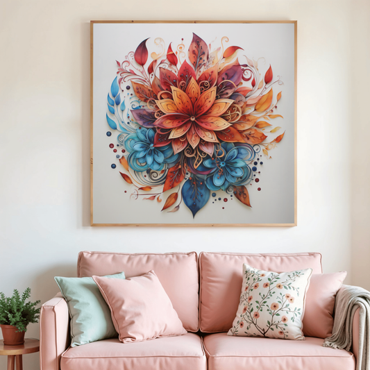 Peinture diamant encadrée d’un bouquet floral multicolore « Fleur Sacrée »