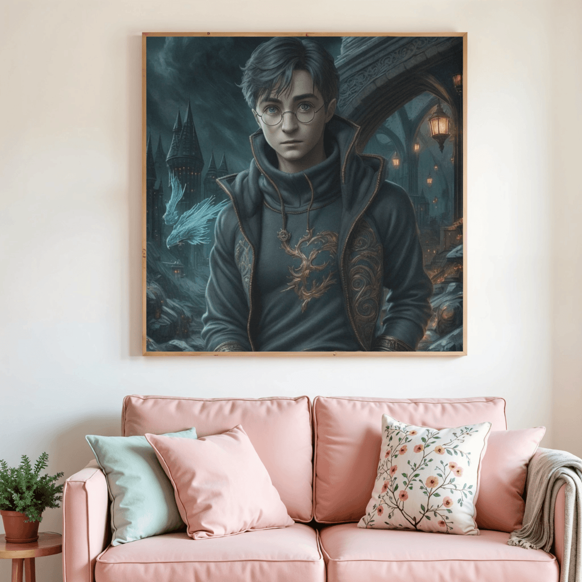 Tableau de peinture diamant encadré, portrait du jeune sorcier aux lunettes