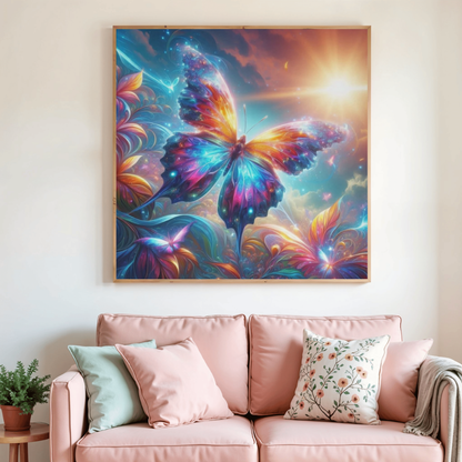 Toile de peinture diamant papillon coloré, motif multicolore scintillant, cadre mural