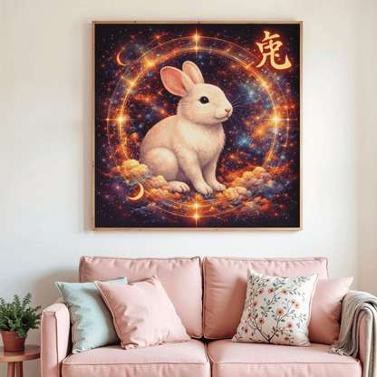 🐰✨ Diamond Painting – Signe Astrologique Chinois du Lapin