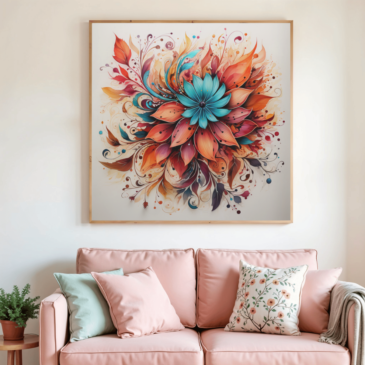 Toile de diamant encadrée, fleur multicolore aux pétales bleus, rouges et oranges
