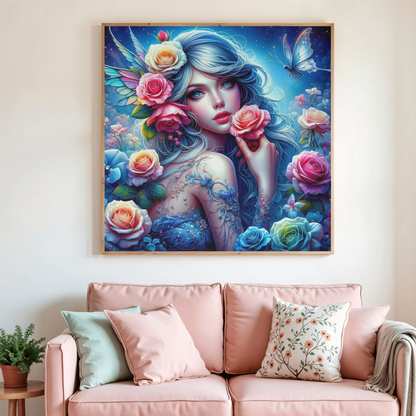 🌸✨ Diamond Painting – Fée aux Roses de Lune