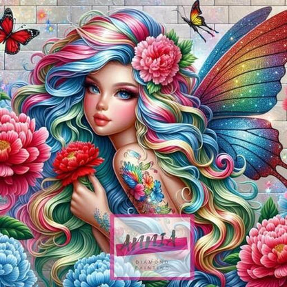 🧚‍♀️🌺 Diamond Painting – Fée aux Cheveux Arc-en-Ciel - Anniadp