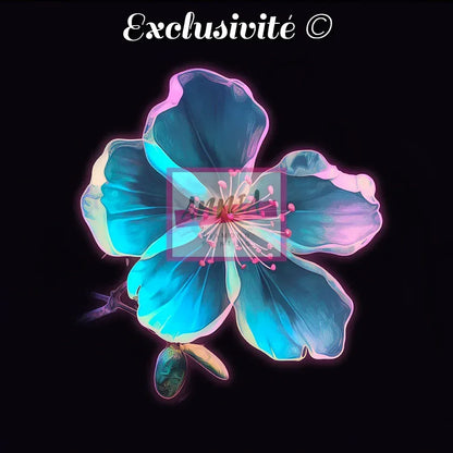 Fleur holographique irisée à cinq pétales, centre rose étoilé