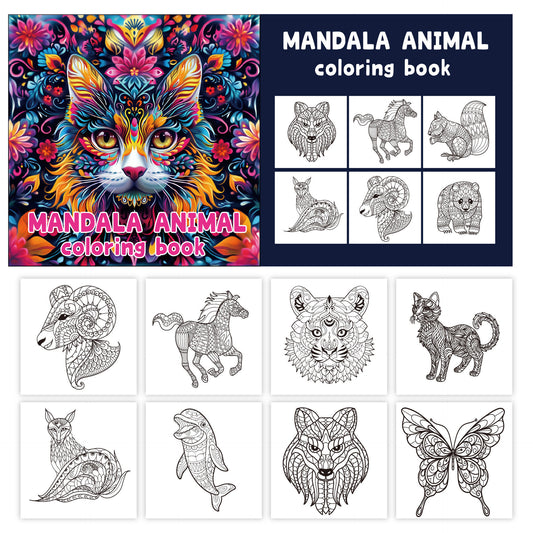 Livre de coloriage mandalas animaux, couverture et vignettes