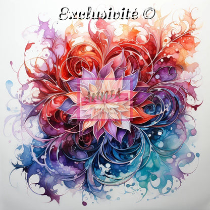 Composition florale abstraite multicolore avec cœur et motifs d’éclaboussures