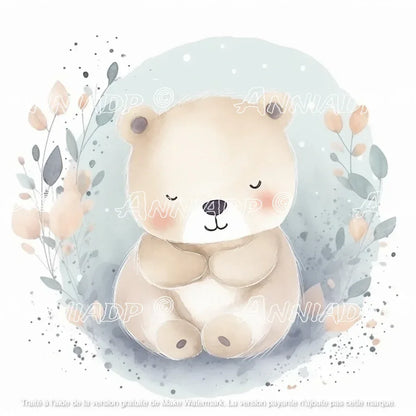 Ourson des rêves Artistic Journey, ourson beige avec visage brodé et ventre clair.