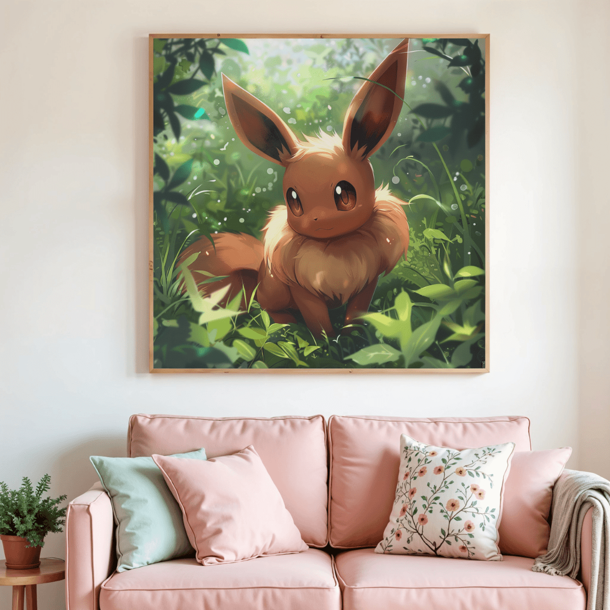 Toile de peinture au diamant carrée encadrée : lapin roux parmi les herbes