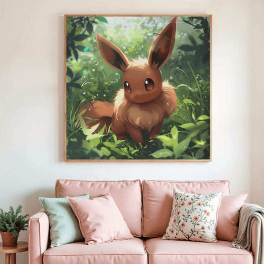 Toile de peinture au diamant carrée encadrée : lapin roux parmi les herbes