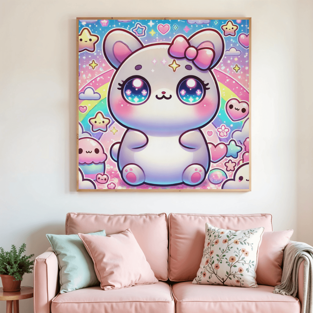 Toile de peinture diamant Doudou Magique avec ourson blanc aux yeux scintillants