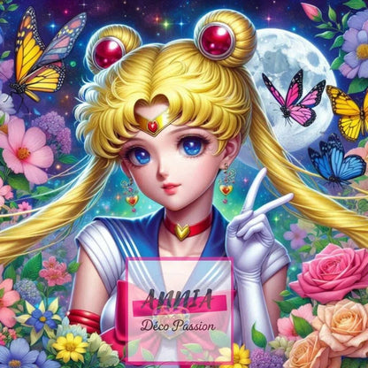 Peinture diamant, portrait de la gardienne de la lune aux cheveux blonds