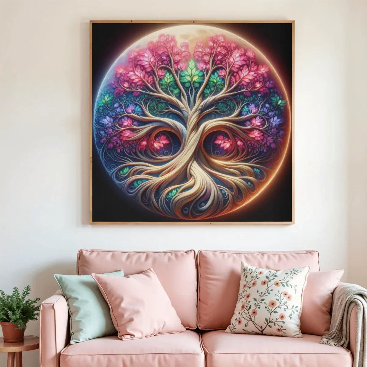 Tableau de peinture diamant encadré « L’Arbre de Vie Lunaire », arbre stylisé en cercle