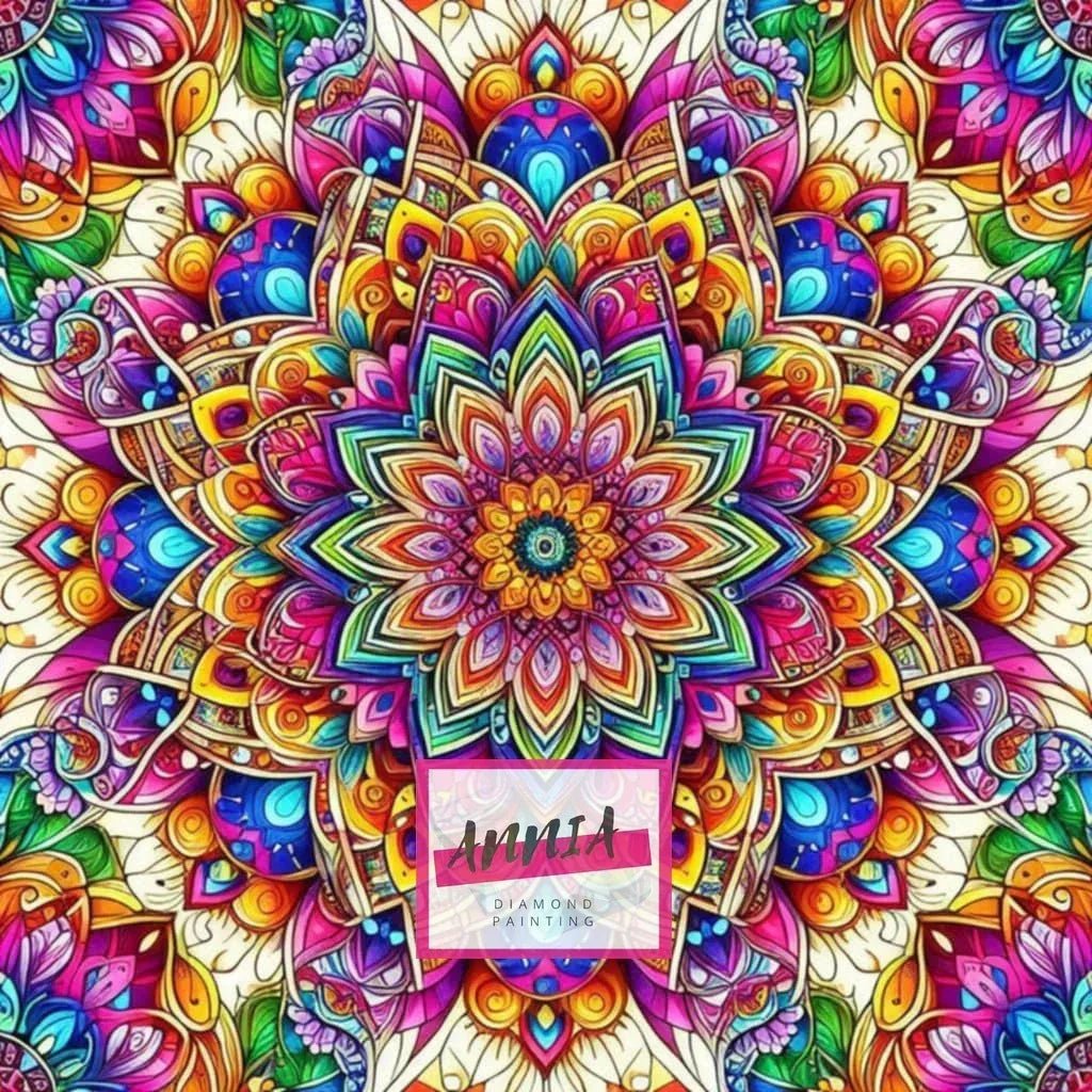 Peinture diamant en toile, mandala floral coloré aux motifs détaillés
