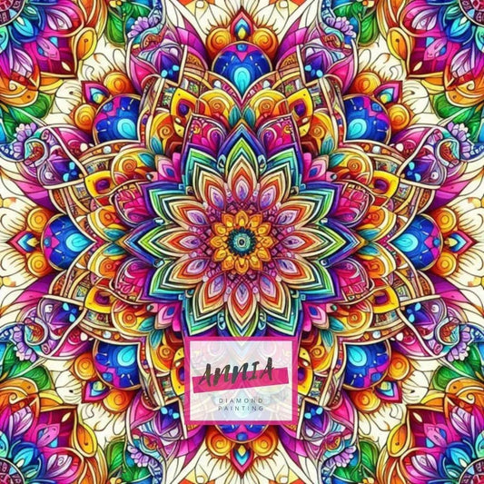 Peinture diamant en toile, mandala floral coloré aux motifs détaillés