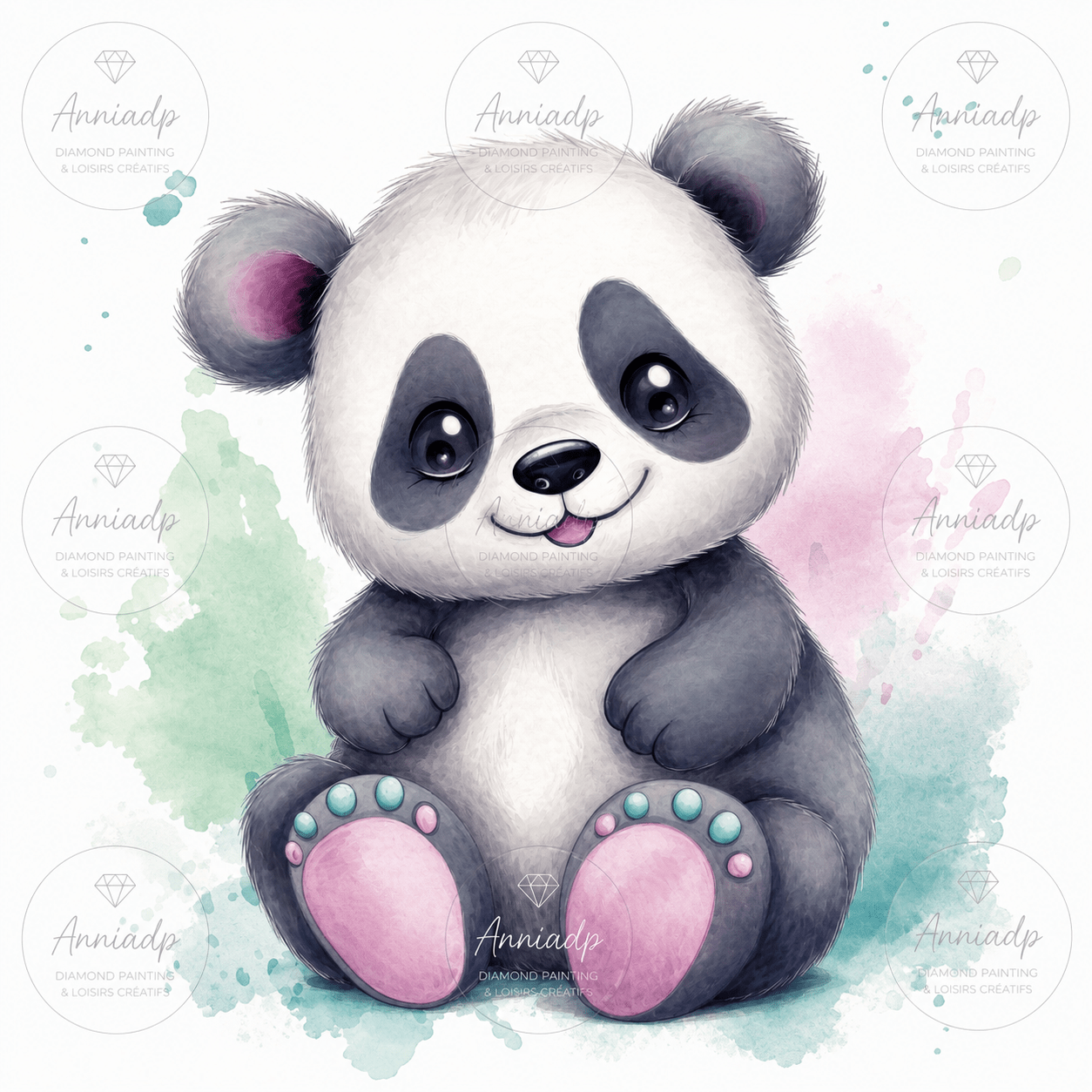 Motif de panda aquarelle pour kit point de croix bébé, gris et rose