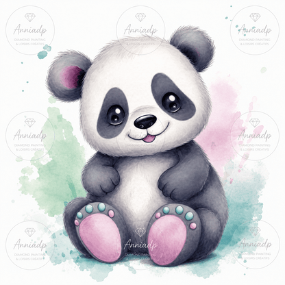 Motif de panda aquarelle pour kit point de croix bébé, gris et rose