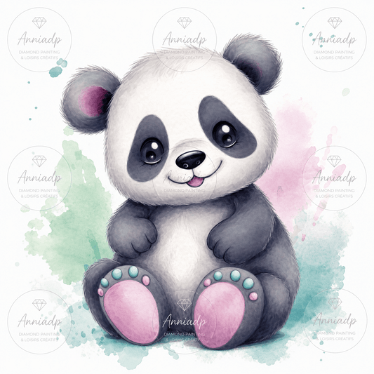 Motif de panda aquarelle pour kit point de croix bébé, gris et rose