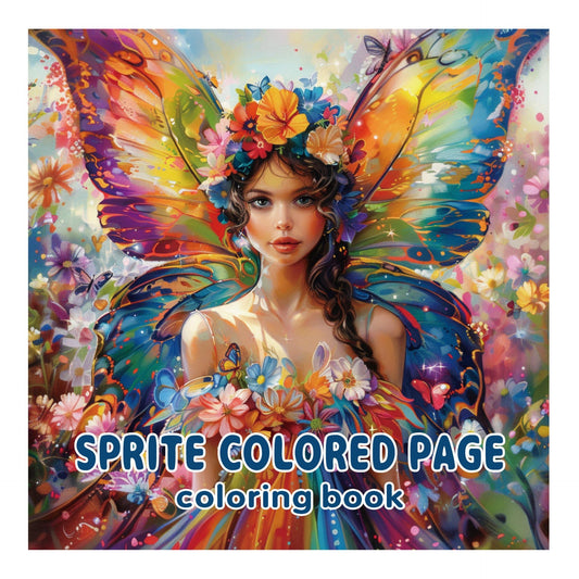 Livre de coloriage de fées enchantées, couverture avec fée multicolore et papillons