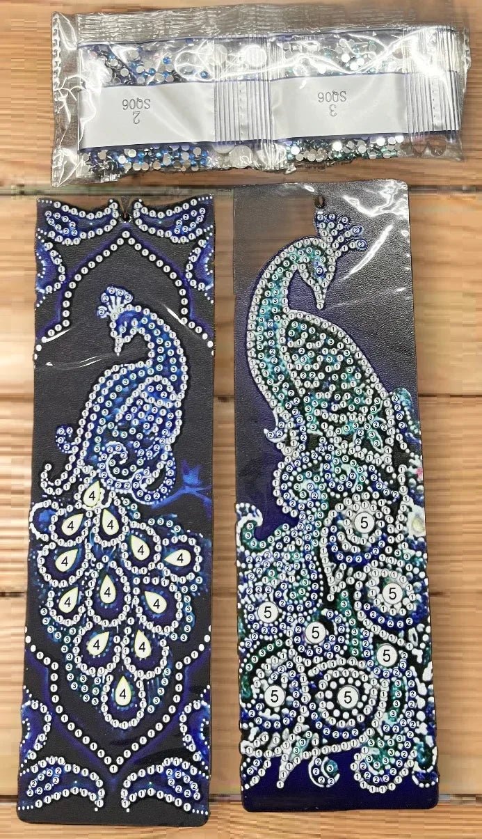 Marque-pages en peinture diamant, paon bleu et vert, lot de 2