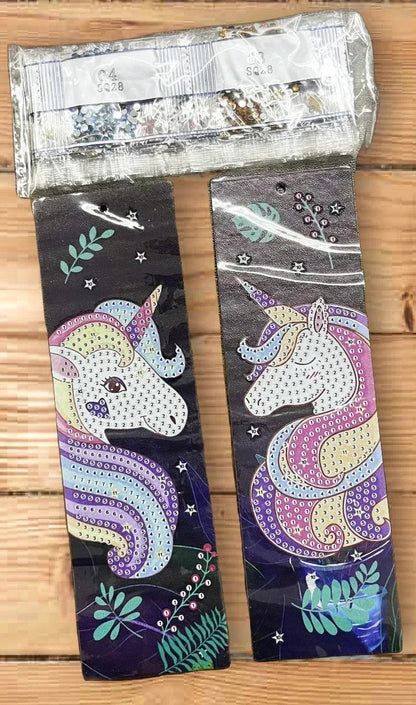 Marque-pages en peinture diamant, licorne décorée de strass, lot de 2