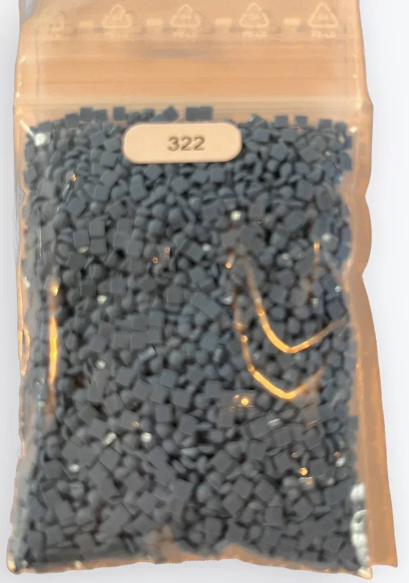 Sachet de diamants carrés en résine, couleur gris bleu foncé, étiquette 322