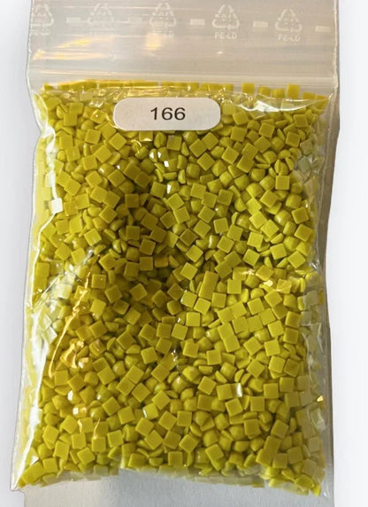 Sachet de diamants carrés en résine, couleur jaune citron, étiquette 166