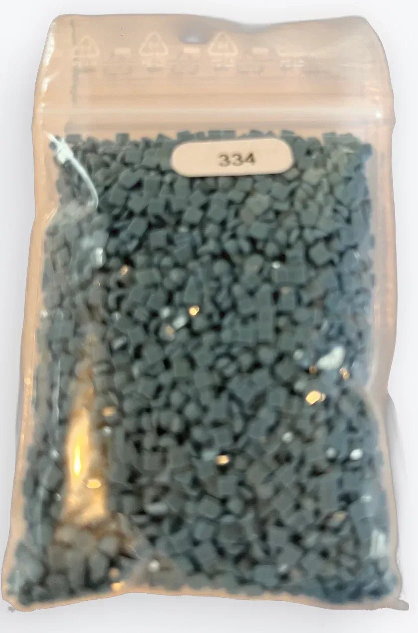 Sachet de diamants carrés en résine, couleur vert bleu/gris foncé, étiquette 334