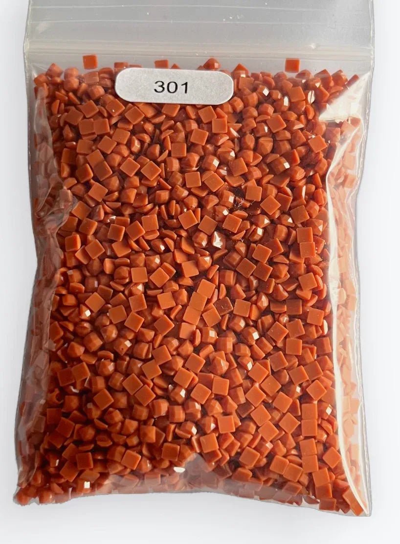 Sachet de diamants carrés en résine, couleur orange brique, étiquette 301